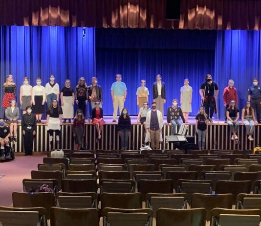 
			
				                                Members of the Abington Heights High School cast of ‘Freaky Friday’ are seen in the auditorium. Social distancing will be in effect for this weekend’s performance.
                                 Submitted photo

			
		