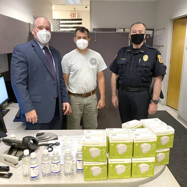 
			
				                                Rep. Mary Flynn recently donated 250 masks and hand sanitizer to the Chinchilla Hose Company and police department.
                                 Submitted photo

			
		