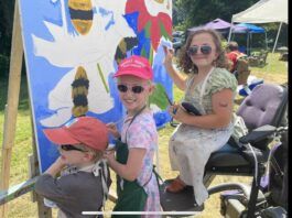 
			
				                                From left are Samuel Scranta, and Hannah Scranta and Marissa Ivey mural painting at River Day.
                                 Submitted photo

			
		